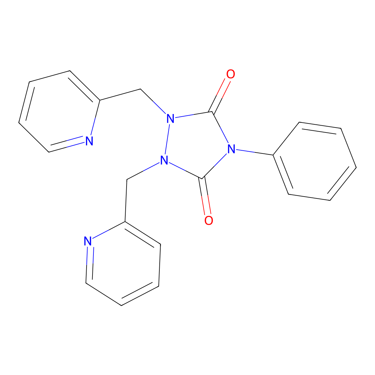 4-Phenyl-1,2-bis(pyridin-2-ylmethyl)-1,2,4-triazolidine-3,5-dione molecular structure, CAS 681838-82-4