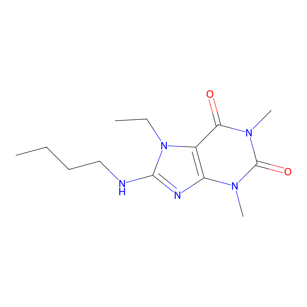 8-(butylamino)-7-ethyl-1,3-dimethyl-1H-purine-2,6(3H,7H)-dione molecular structure, CAS 681839-34-9