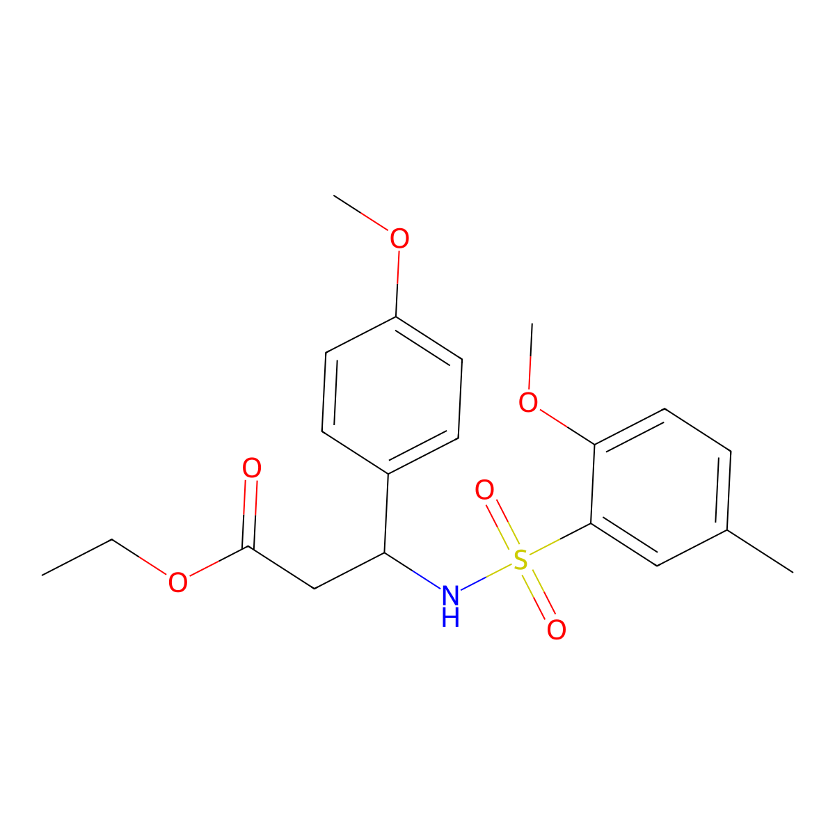 Ethyl 3-{[(2-methoxy-5-methylphenyl)sulfonyl]amino}-3-(4-methoxyphenyl)propanoate molecular structure, CAS 681841-10-1