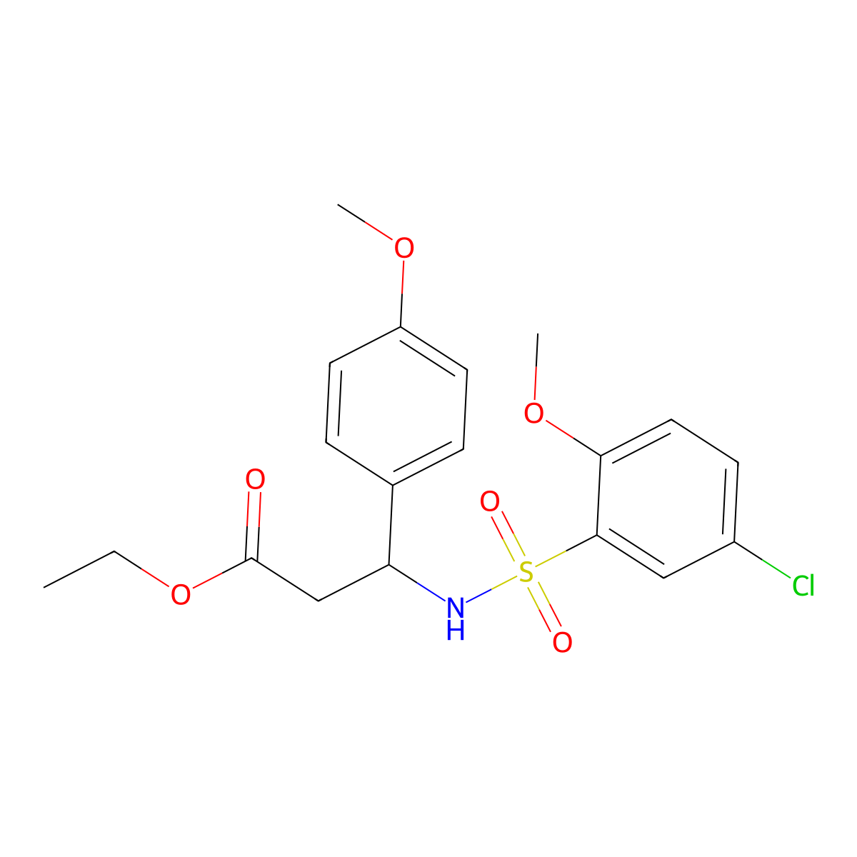 Ethyl 3-{[(5-chloro-2-methoxyphenyl)sulfonyl]amino}-3-(4-methoxyphenyl)propanoate molecular structure, CAS 681841-11-2