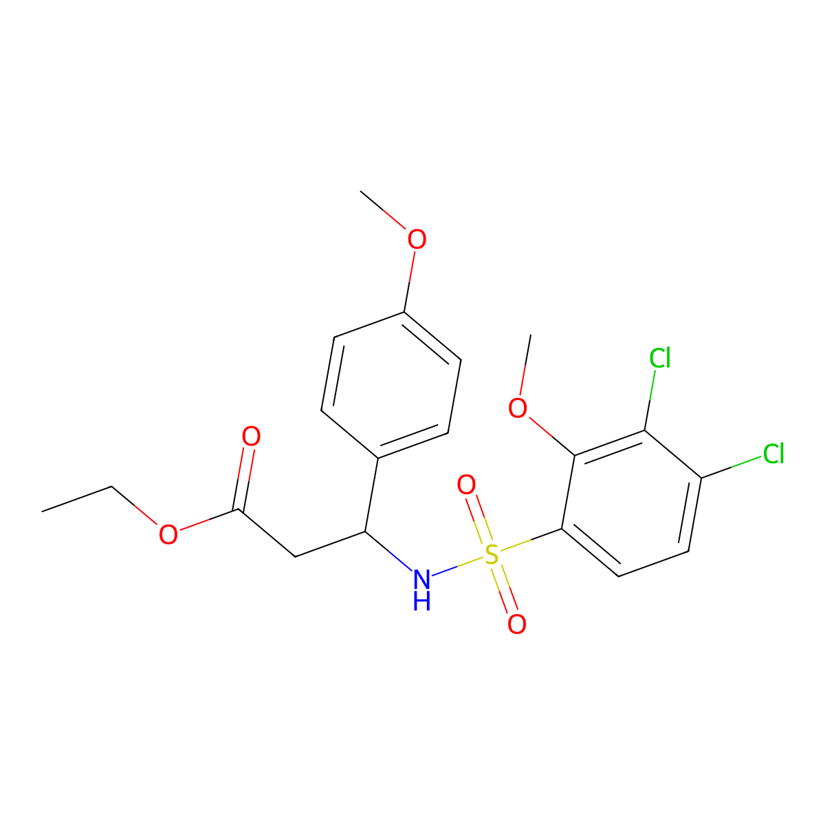Ethyl 3-{[(3,4-dichloro-2-methoxyphenyl)sulfonyl]amino}-3-(4-methoxyphenyl)propanoate molecular structure, CAS 681841-13-4