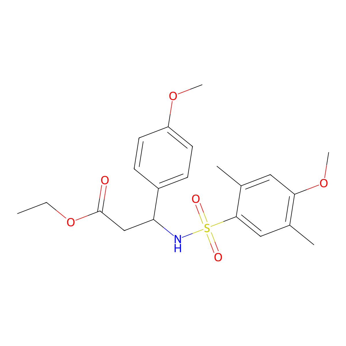Ethyl 3-(4-methoxy-2,5-dimethylbenzenesulfonamido)-3-(4-methoxyphenyl)propanoate molecular structure, CAS 681841-14-5