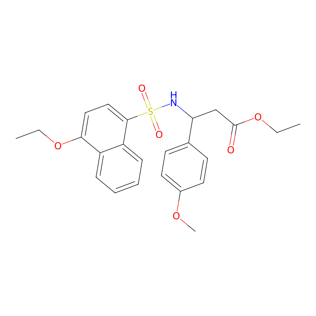 Ethyl 3-(4-ethoxynaphthalene-1-sulfonamido)-3-(4-methoxyphenyl)propanoate molecular structure, CAS 681841-15-6