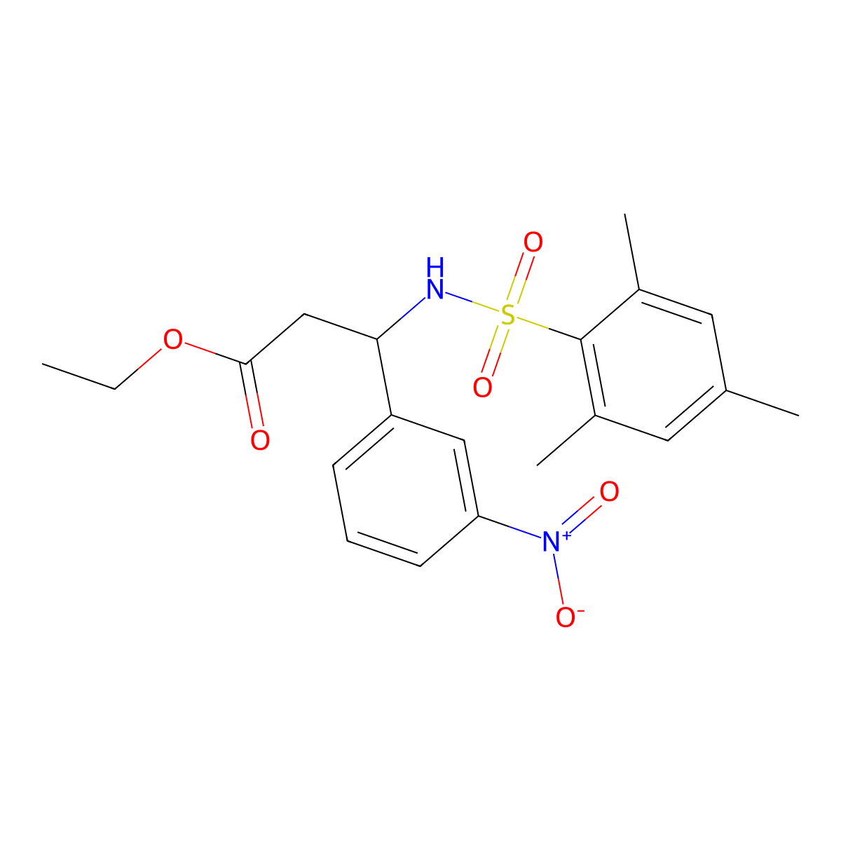 Ethyl 3-(3-nitrophenyl)-3-(2,4,6-trimethylbenzenesulfonamido)propanoate molecular structure, CAS 681841-26-9