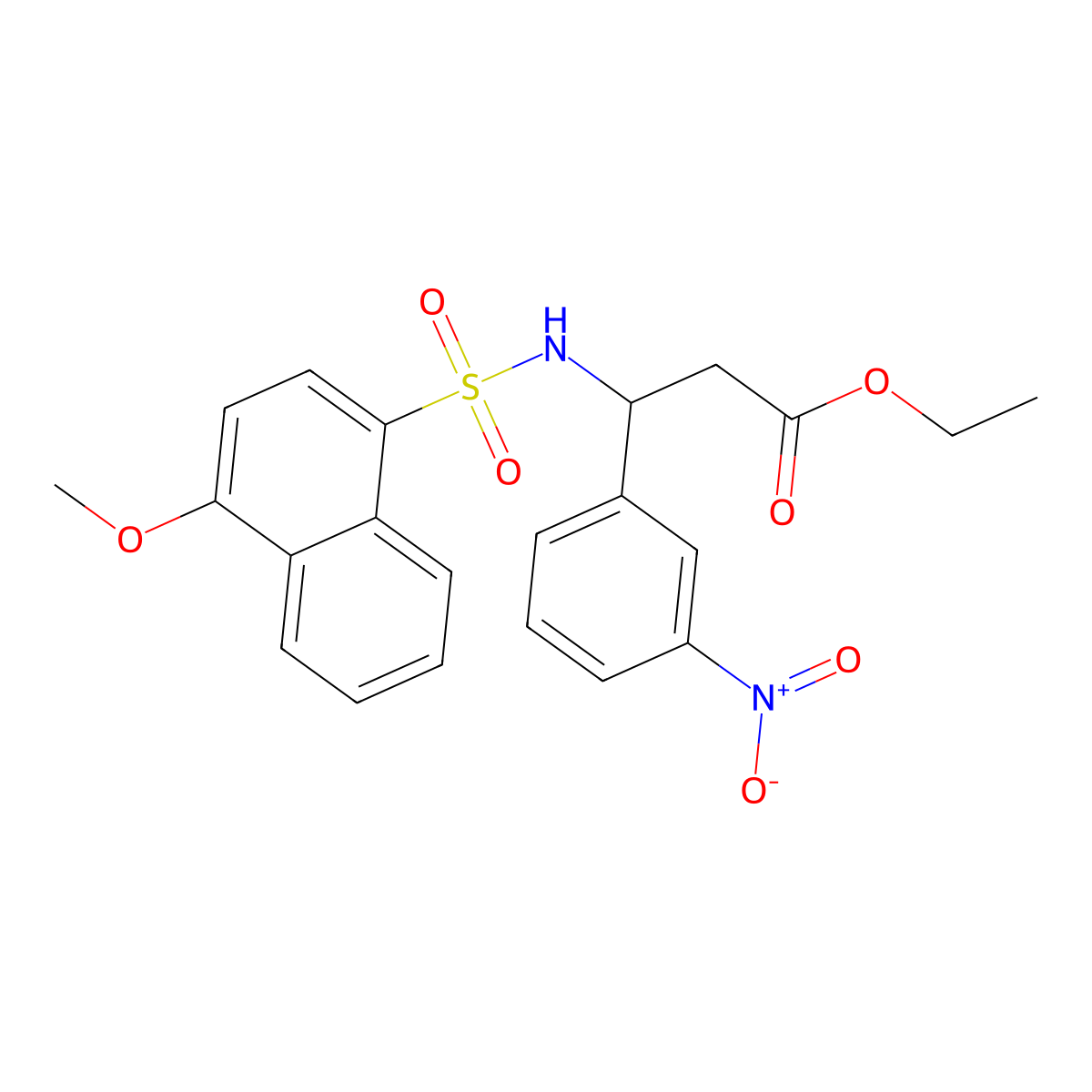 Ethyl 3-(4-methoxynaphthalene-1-sulfonamido)-3-(3-nitrophenyl)propanoate molecular structure, CAS 681841-31-6