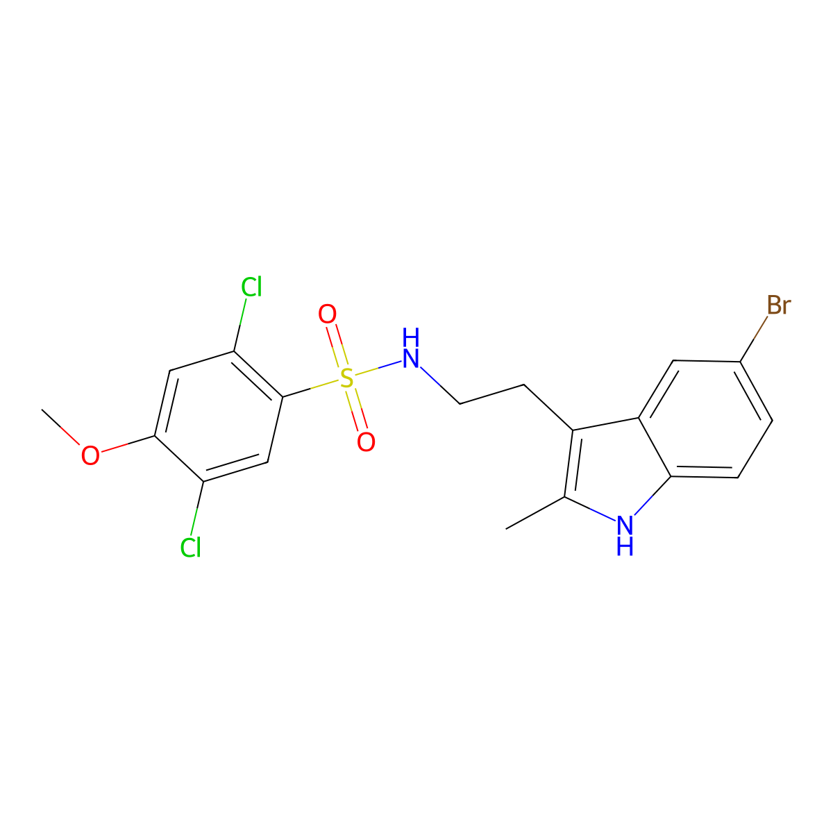 N-[2-(5-bromo-2-methyl-1H-indol-3-yl)ethyl]-2,5-dichloro-4-methoxybenzenesulfonamide molecular structure, CAS 681841-74-7