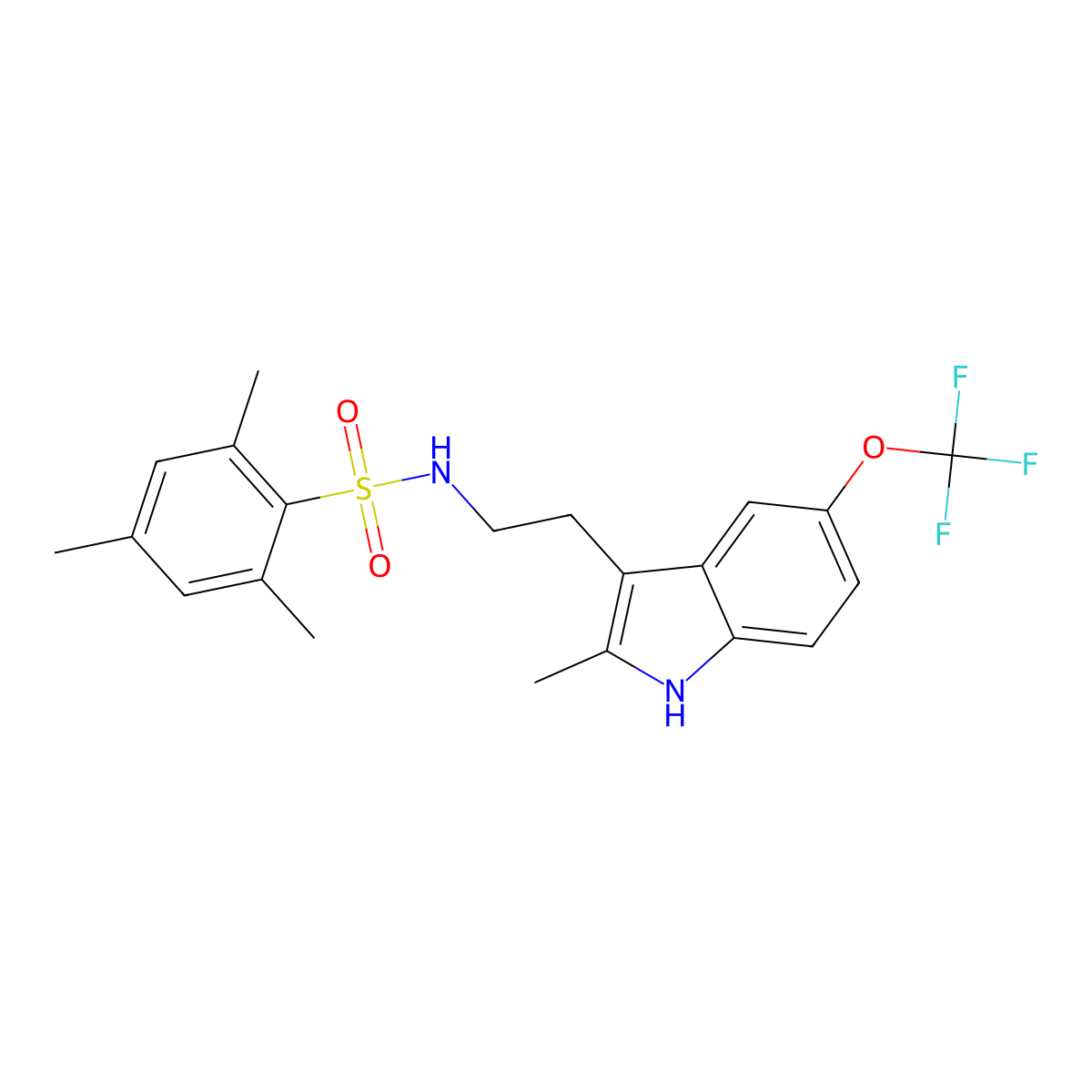 2,4,6-trimethyl-N-{2-[2-methyl-5-(trifluoromethoxy)-1H-indol-3-yl]ethyl}benzenesulfonamide molecular structure, CAS 681841-86-1