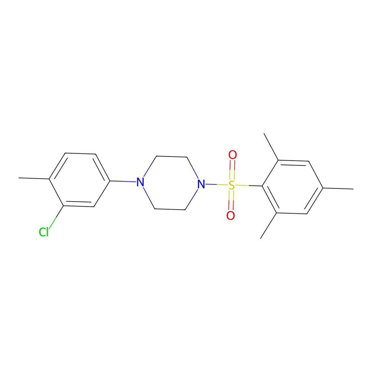 1-(3-Chloro-4-methylphenyl)-4-(mesitylsulfonyl)piperazine molecular structure, CAS 681844-31-5