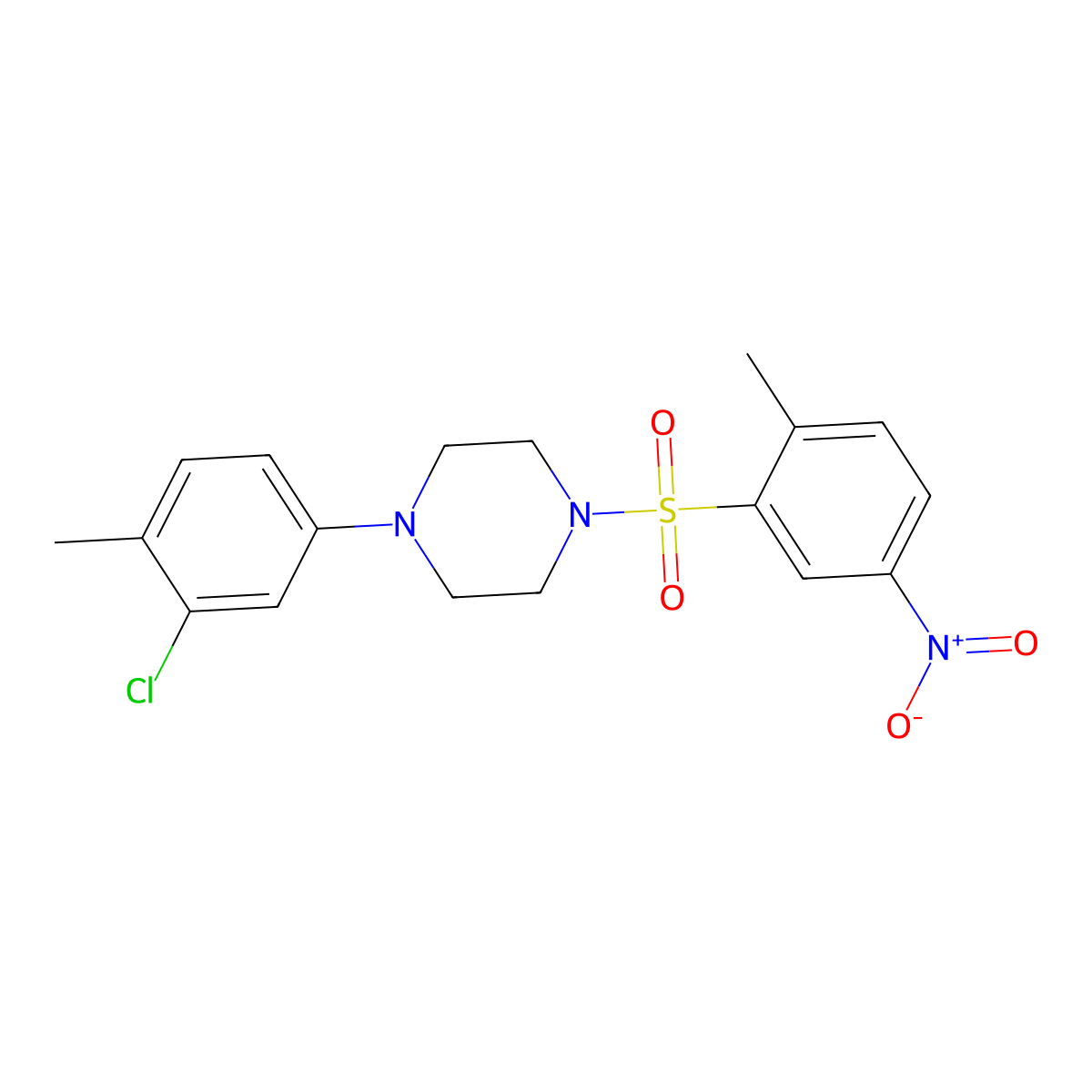 1-(3-Chloro-4-methylphenyl)-4-(2-methyl-5-nitrobenzenesulfonyl)piperazine molecular structure, CAS 681844-34-8
