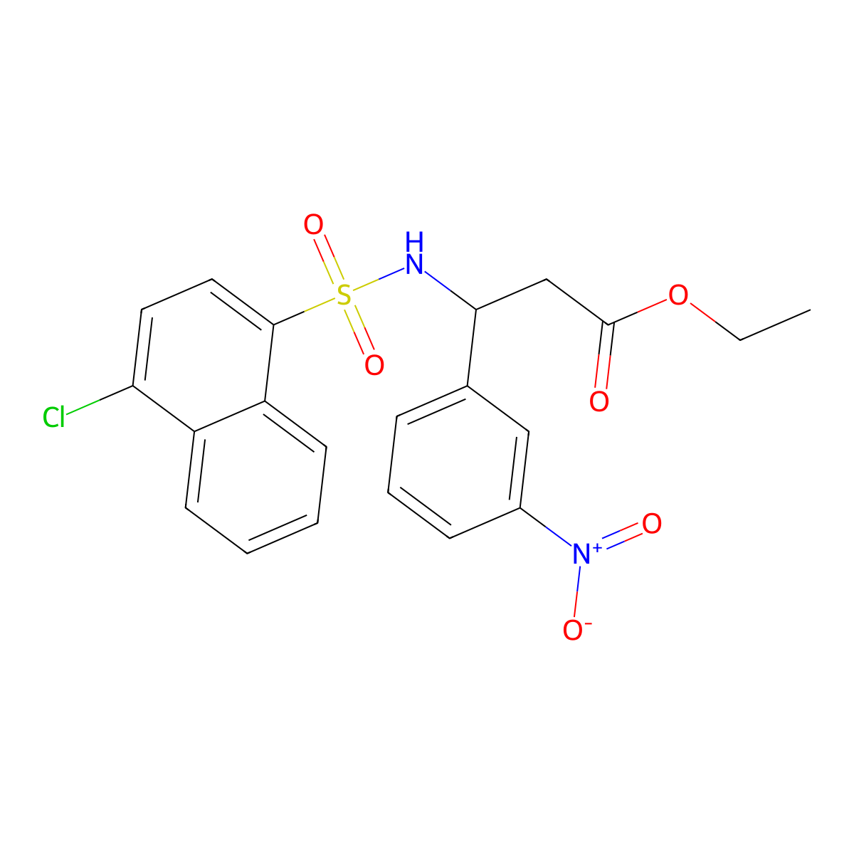 Ethyl 3-(4-chloronaphthalene-1-sulfonamido)-3-(3-nitrophenyl)propanoate molecular structure, CAS 681844-50-8