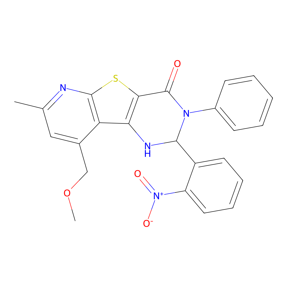 9-(methoxymethyl)-7-methyl-2-(2-nitrophenyl)-3-phenyl-2,3-dihydropyrido[3',2':4,5]thieno[3,2-d]pyrimidin-4(1H)-one molecular structure, CAS 681849-98-9