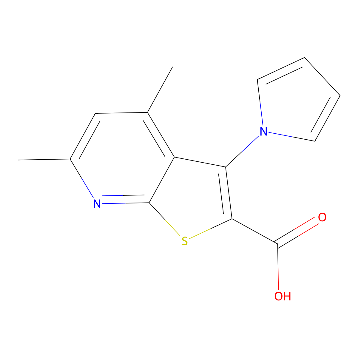 4,6-dimethyl-3-(1H-pyrrol-1-yl)thieno[2,3-b]pyridine-2-carboxylic acid molecular structure, CAS 681850-03-3