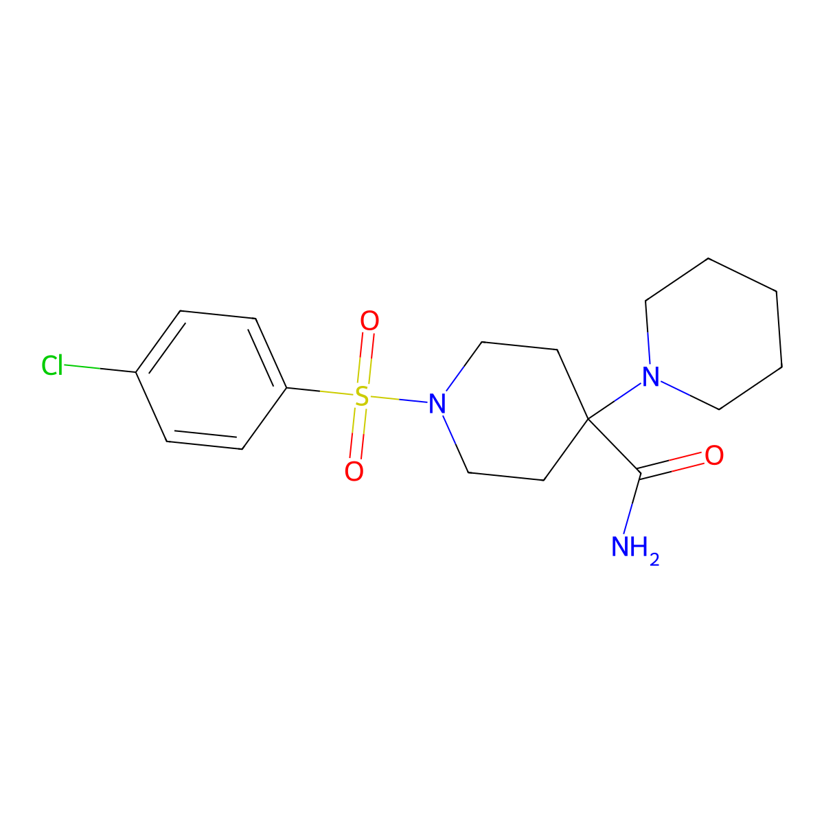 1-(4-Chlorophenyl)sulfonyl-4-piperidin-1-ylpiperidine-4-carboxamide molecular structure, CAS 681850-22-6