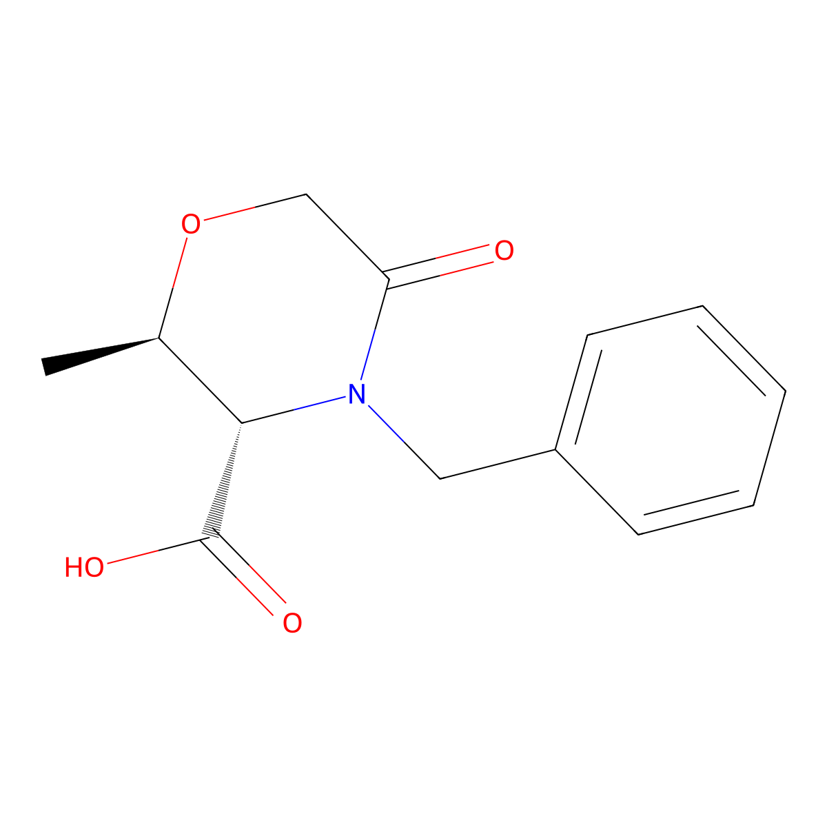 (2R,3S)-4-benzyl-2-methyl-5-oxomorpholine-3-carboxylic acid molecular structure, CAS 681851-25-2