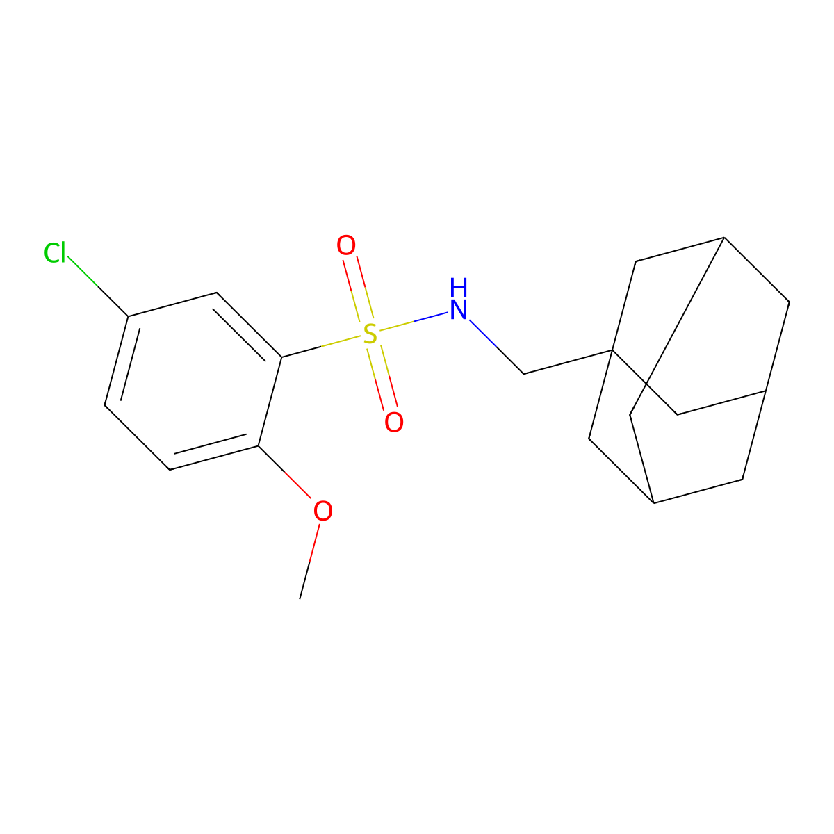Benzenesulfonamide, N-(adamantan-1-yl)methyl-5-chloro-2-methoxy- molecular structure, CAS 681852-14-2