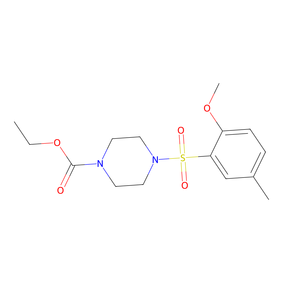 Piperazine-1-carboxylic acid, 4-(2-methoxy-5-methylbenzenesulfonyl)-, ethyl ester molecular structure, CAS 681852-57-3