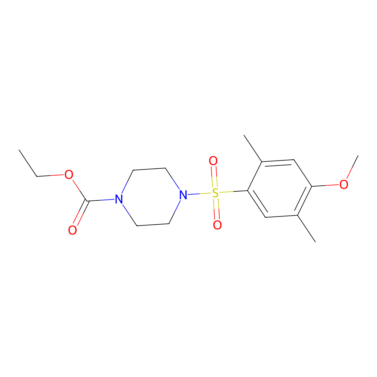 Piperazine-1-carboxylic acid, 4-(4-methoxy-2,5-dimethylbenzenesulfonyl)-, ethyl ester molecular structure, CAS 681852-61-9