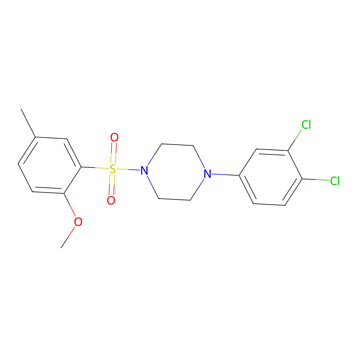 1-(3,4-Dichlorophenyl)-4-[(2-methoxy-5-methylphenyl)sulfonyl]piperazine molecular structure, CAS 681852-86-8