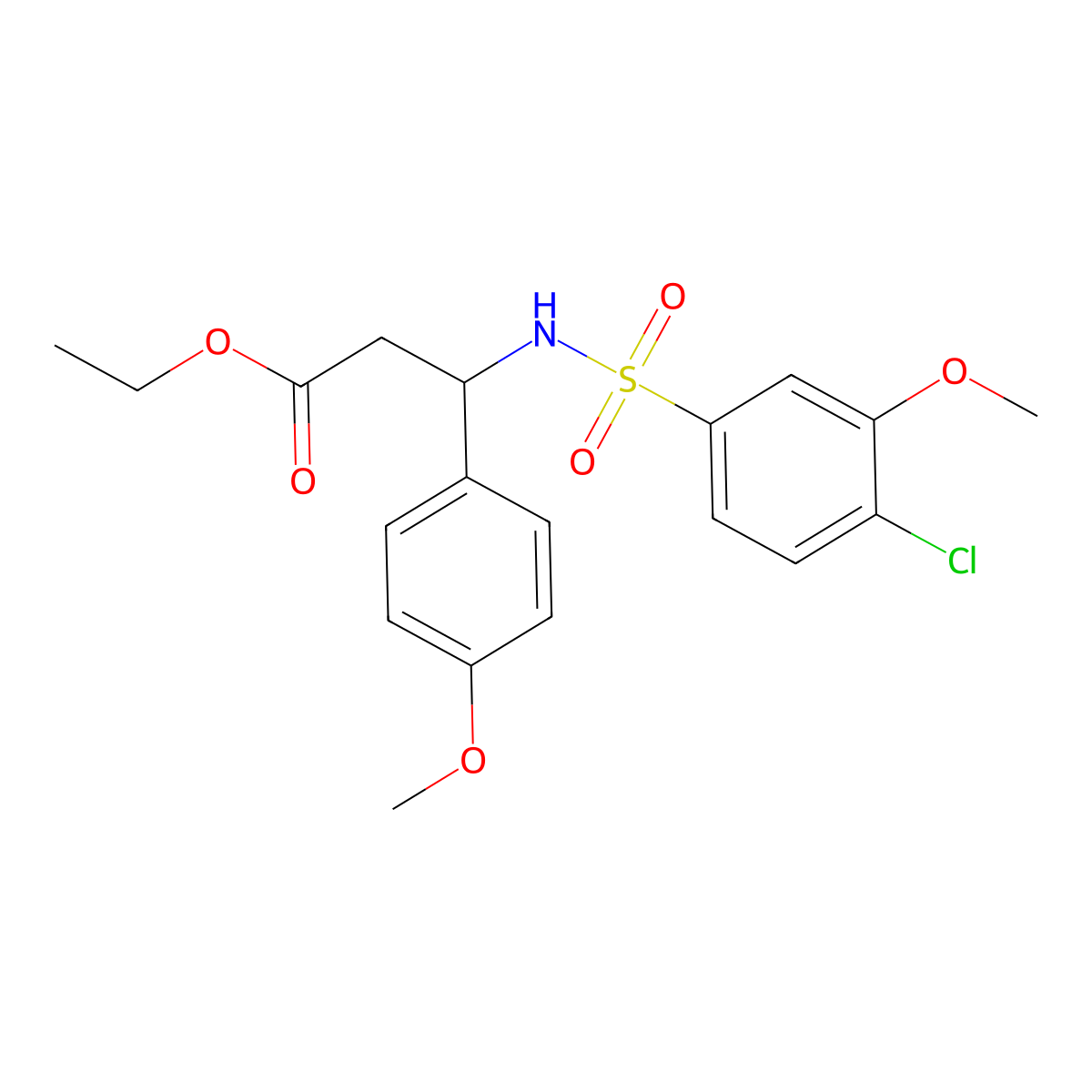 Ethyl 3-(4-chloro-3-methoxybenzenesulfonamido)-3-(4-methoxyphenyl)propanoate molecular structure, CAS 681852-97-1