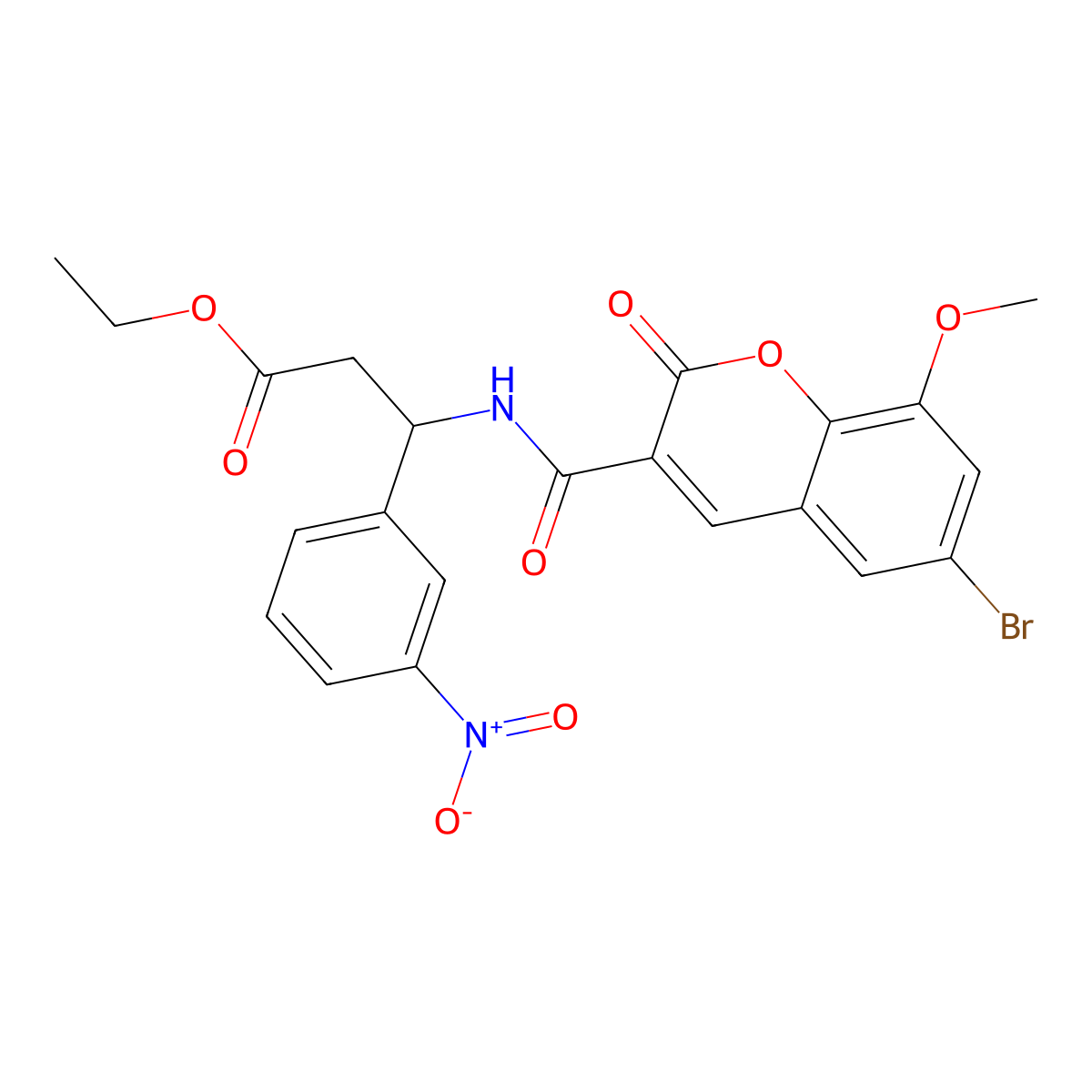 Ethyl 3-[(6-bromo-8-methoxy-2-oxochromene-3-carbonyl)amino]-3-(3-nitrophenyl)propanoate molecular structure, CAS 681853-14-5