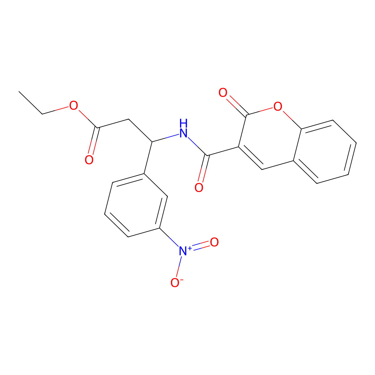 ethyl 3-(3-nitrophenyl)-3-{[(2-oxo-2H-chromen-3-yl)carbonyl]amino}propanoate molecular structure, CAS 681853-19-0