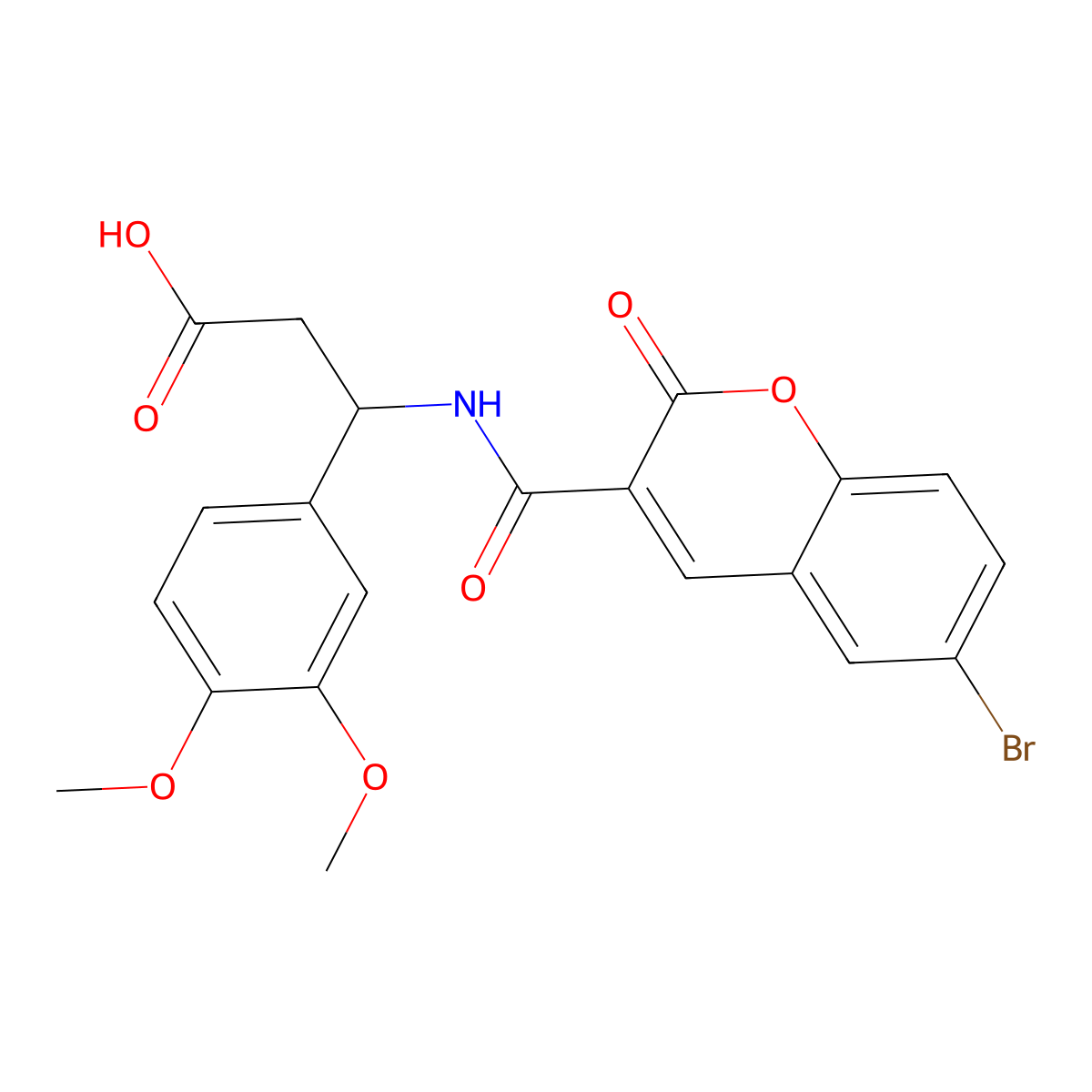 3-{[(6-bromo-2-oxo-2H-chromen-3-yl)carbonyl]amino}-3-(3,4-dimethoxyphenyl)propanoic acid molecular structure, CAS 681853-20-3