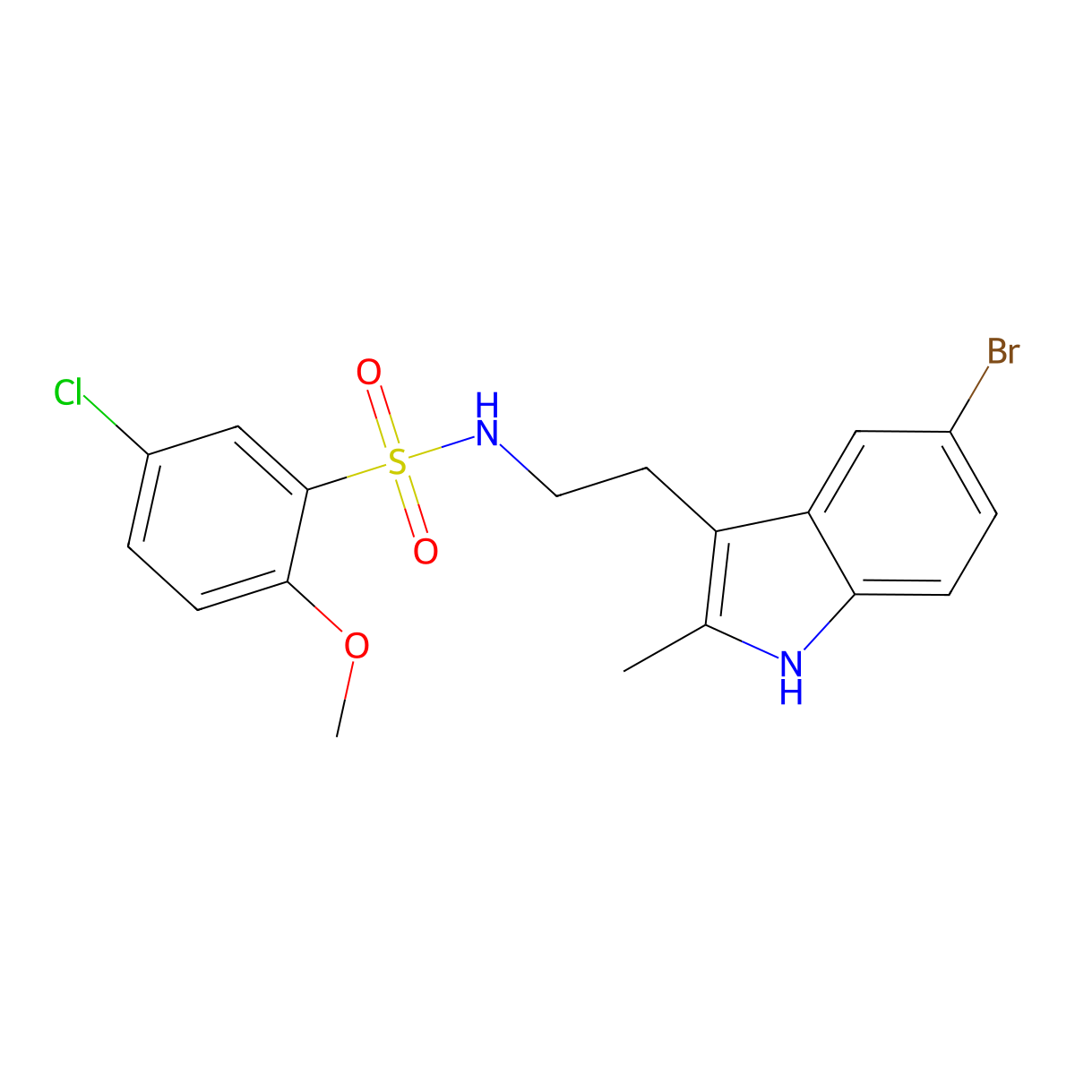 N-[2-(5-bromo-2-methyl-1H-indol-3-yl)ethyl]-5-chloro-2-methoxybenzenesulfonamide molecular structure, CAS 681853-27-0
