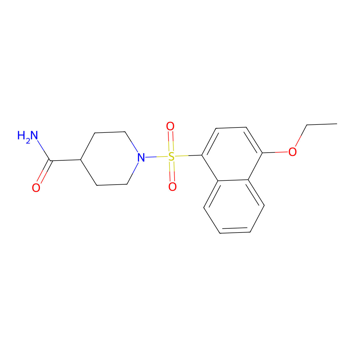 1-(4-Ethoxynaphthalen-1-yl)sulfonylpiperidine-4-carboxamide molecular structure, CAS 681853-41-8