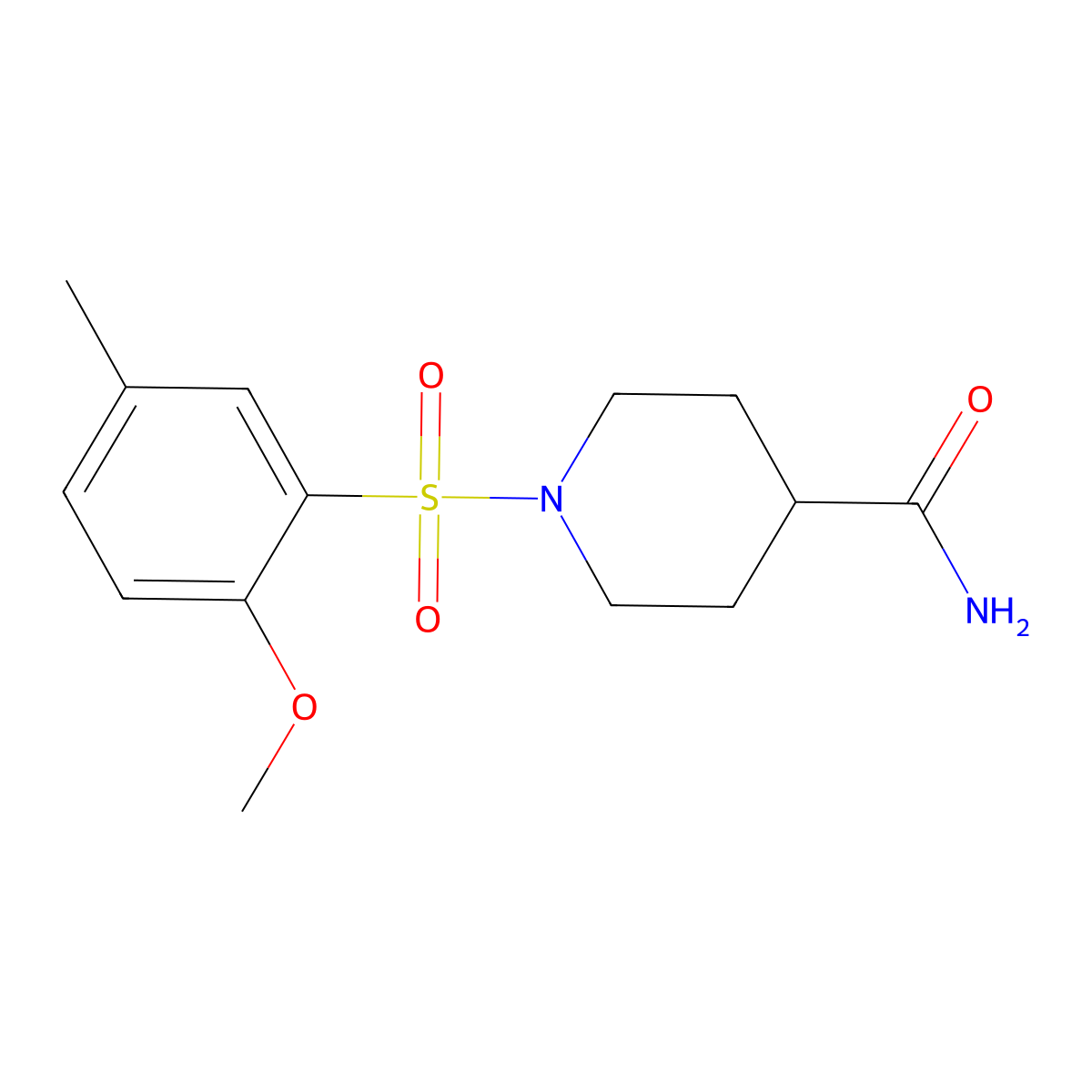 1-(2-Methoxy-5-methylphenyl)sulfonylpiperidine-4-carboxamide molecular structure, CAS 681853-43-0
