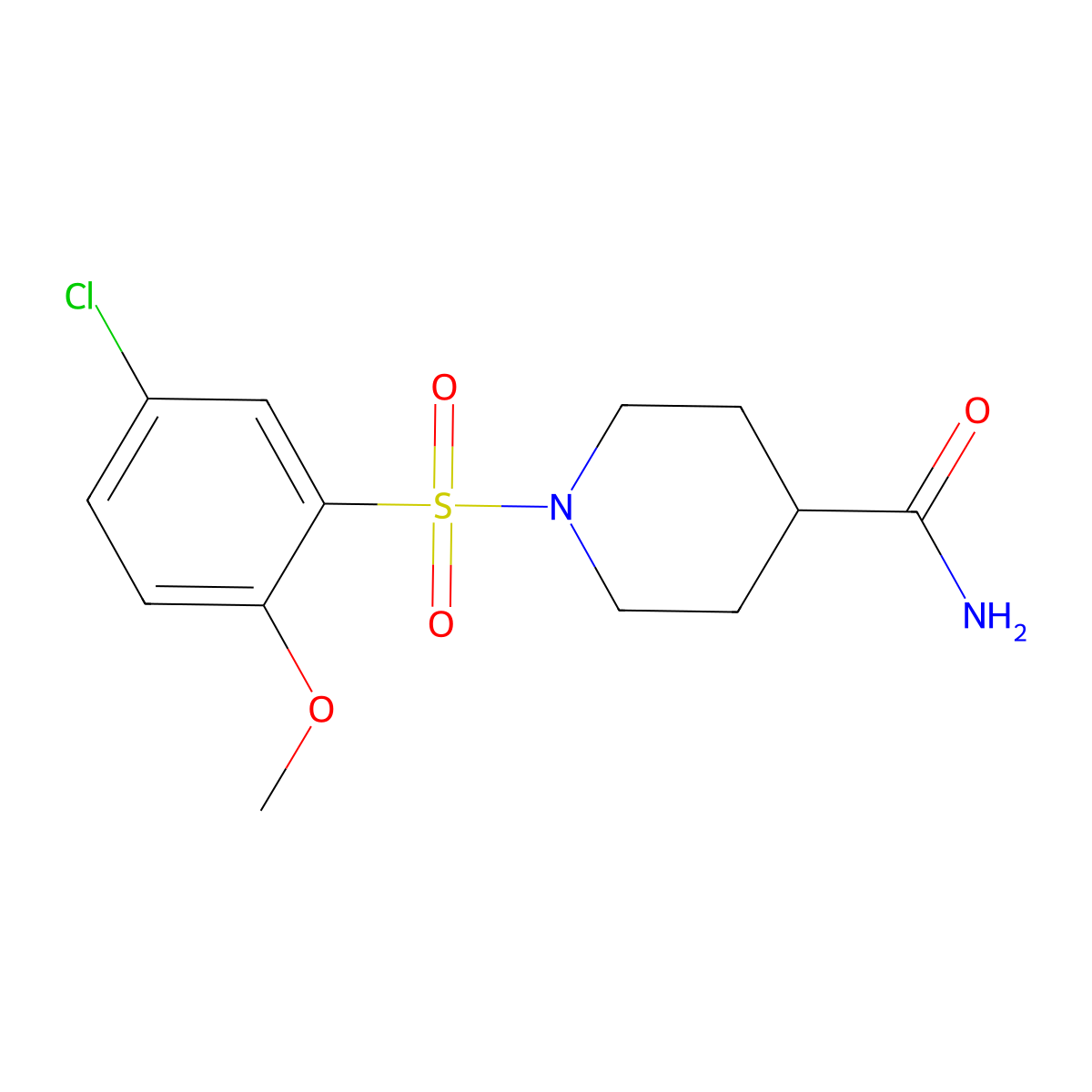 1-(5-Chloro-2-methoxybenzenesulfonyl)piperidine-4-carboxamide molecular structure, CAS 681853-44-1