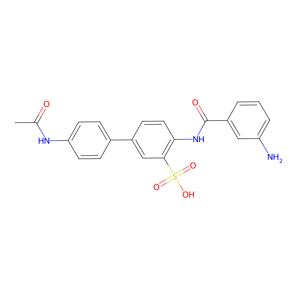 [1,1'-Biphenyl]-3-sulfonic acid, 4'-(acetylamino)-4-[(3-aminobenzoyl)amino]- molecular structure, CAS 68189-37-7