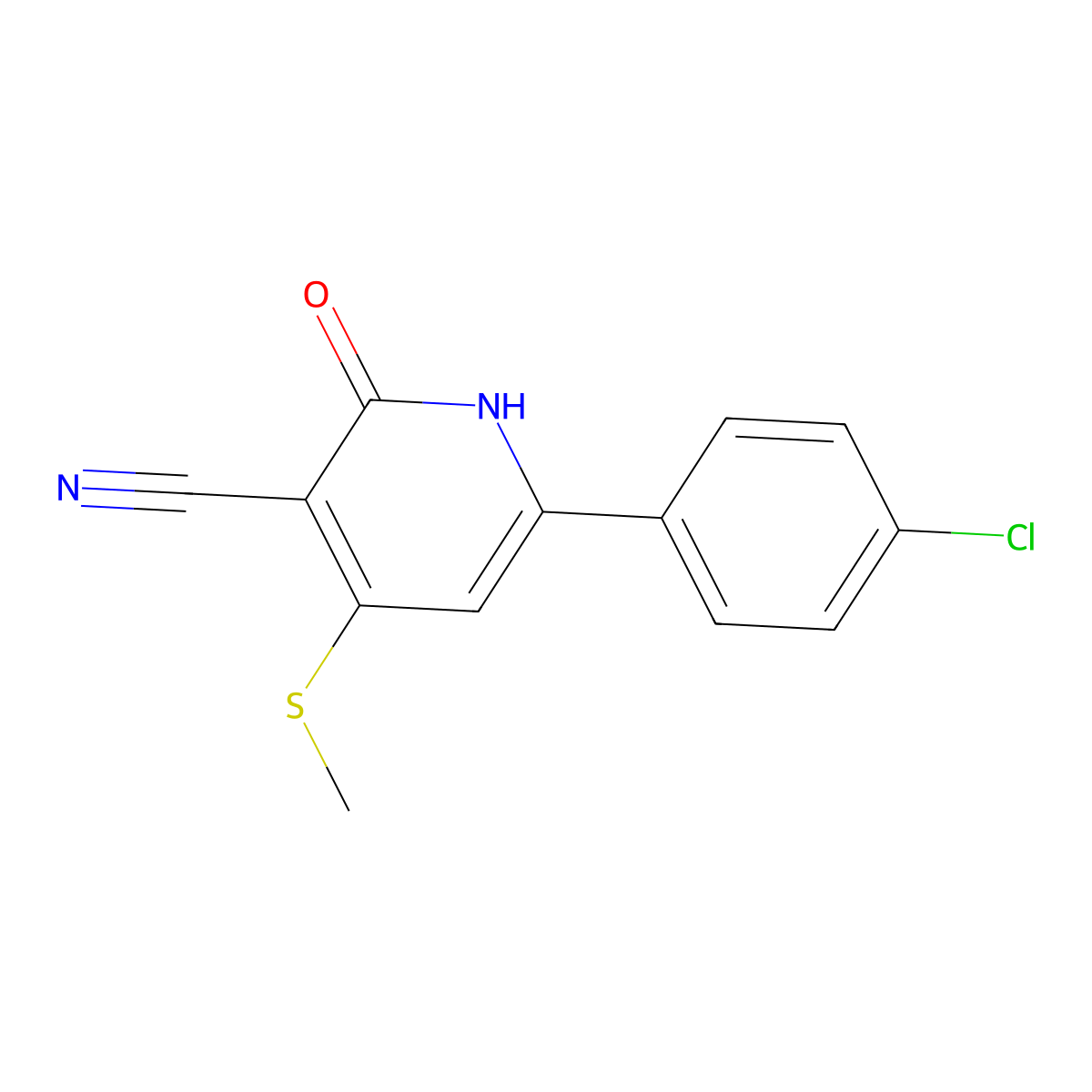 6-(4-Chlorophenyl)-4-(methylsulfanyl)-2-oxo-1,2-dihydro-3-pyridinecarbonitrile molecular structure, CAS 68192-59-6