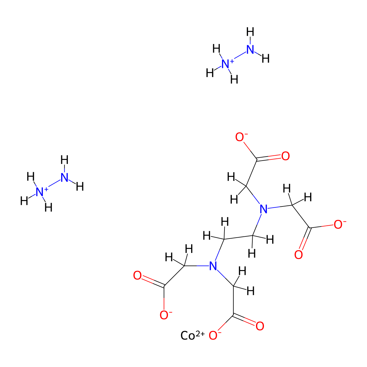 Hydrazinium(1+), (OC-6-21)-[[N,N'-1,2-ethanediylbis[N-[(carboxy-kappaO)methyl]glycinato-kappaN,kappaO]](4-)]cobaltate(2-) (2:1) molecular structure, CAS 68201-98-9