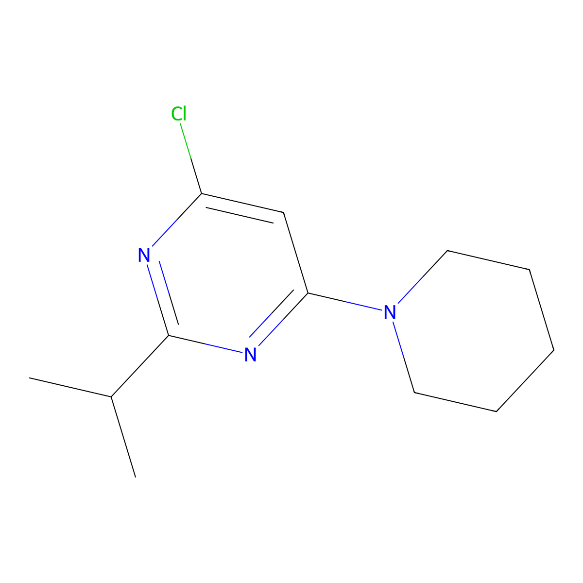 4-Chloro-2-(iso-propyl)-6-(piperidin-1-yl)-pyrimidine molecular structure, CAS 68210-31-1