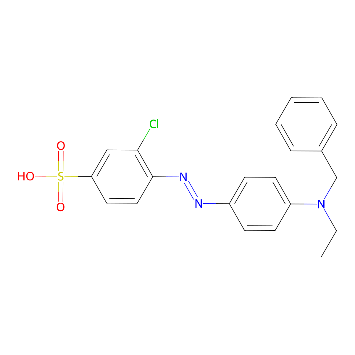 Benzenesulfonic acid, 3-chloro-4-(2-(4-(ethyl(phenylmethyl)amino)phenyl)diazenyl)- molecular structure, CAS 68213-90-1