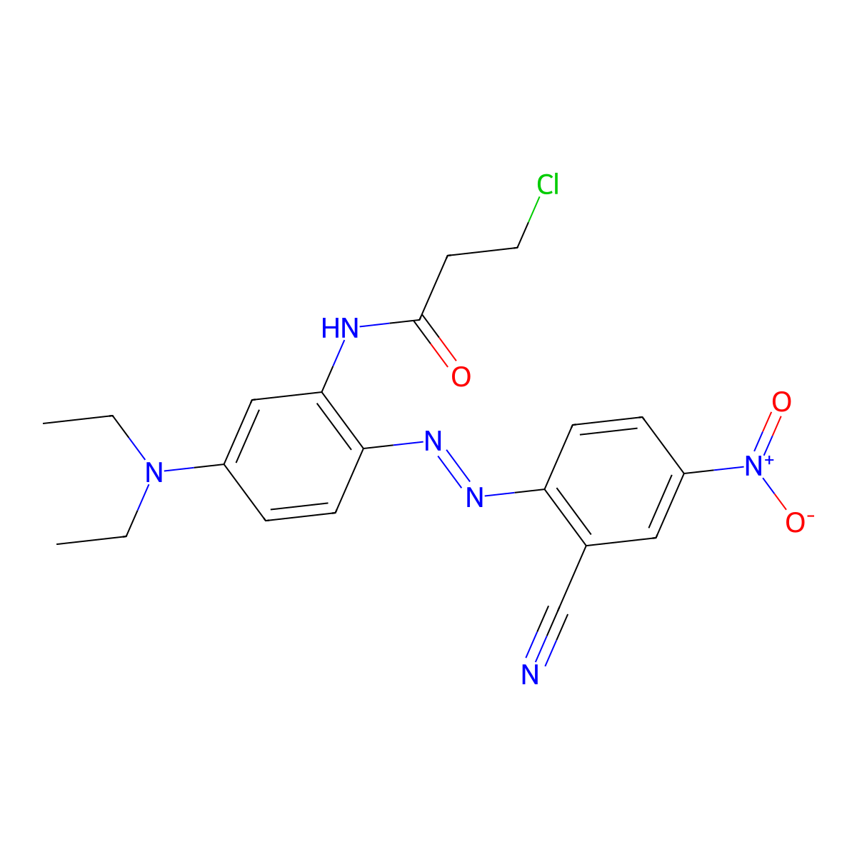 3-chloro-N-[2-[(2-cyano-4-nitrophenyl)azo]-5-(diethylamino)phenyl]propionamide molecular structure, CAS 68214-65-3