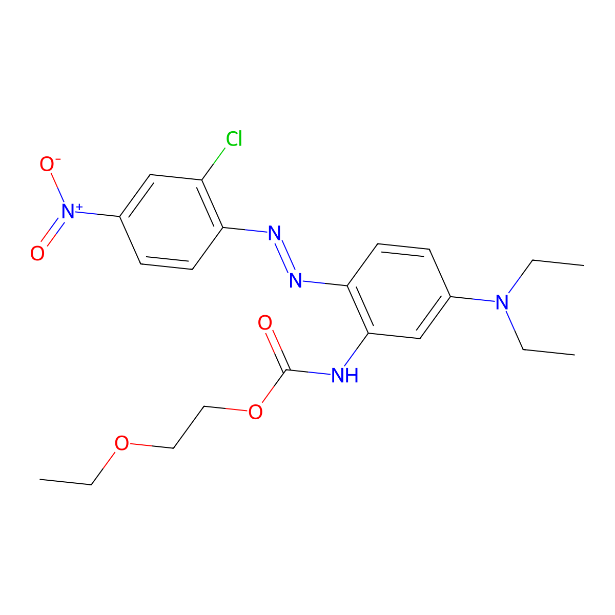 Carbamic acid, N-(2-(2-(2-chloro-4-nitrophenyl)diazenyl)-5-(diethylamino)phenyl)-, 2-ethoxyethyl ester molecular structure, CAS 68214-66-4