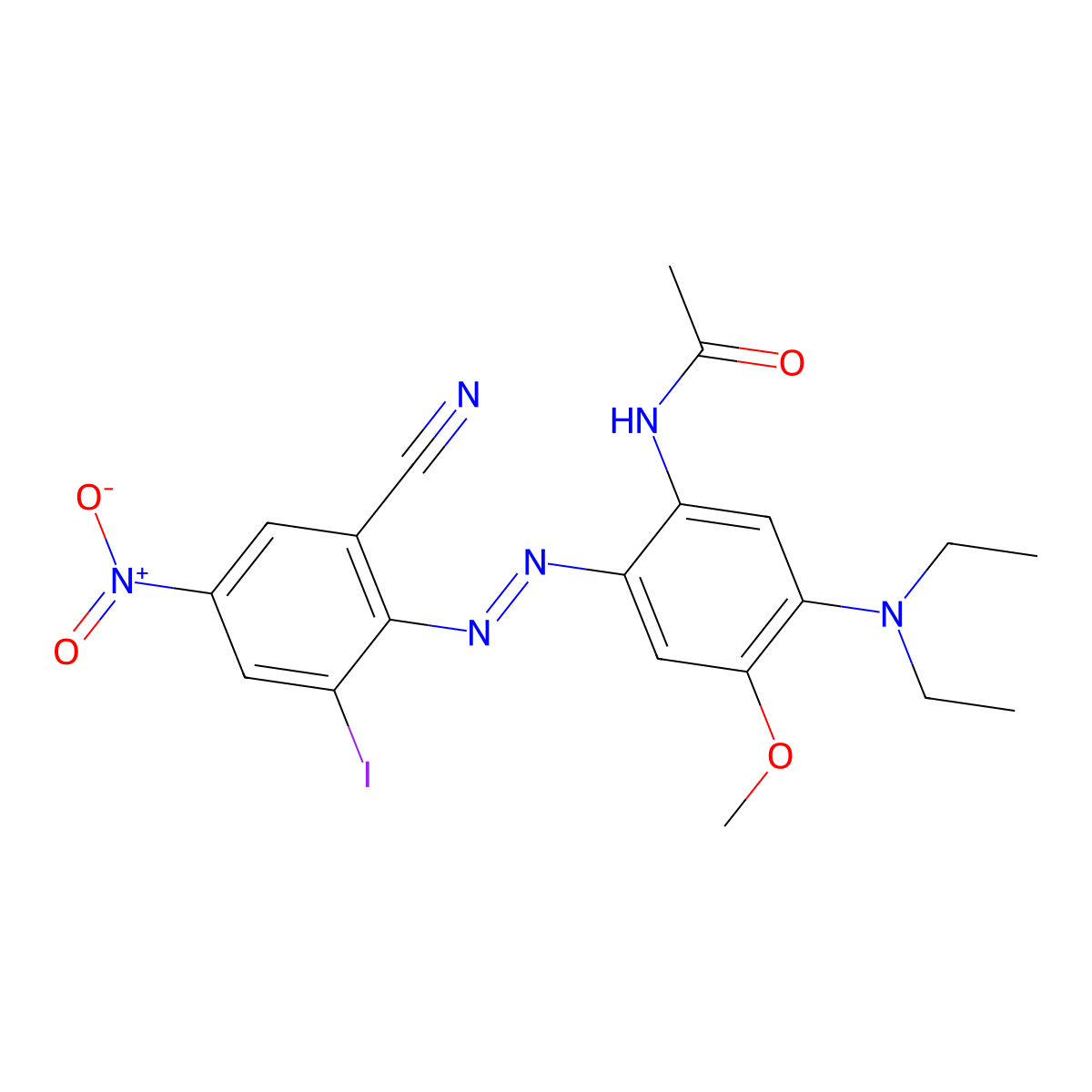 Acetamide, N-(2-(2-(2-cyano-6-iodo-4-nitrophenyl)diazenyl)-5-(diethylamino)-4-methoxyphenyl)- molecular structure, CAS 68214-78-8