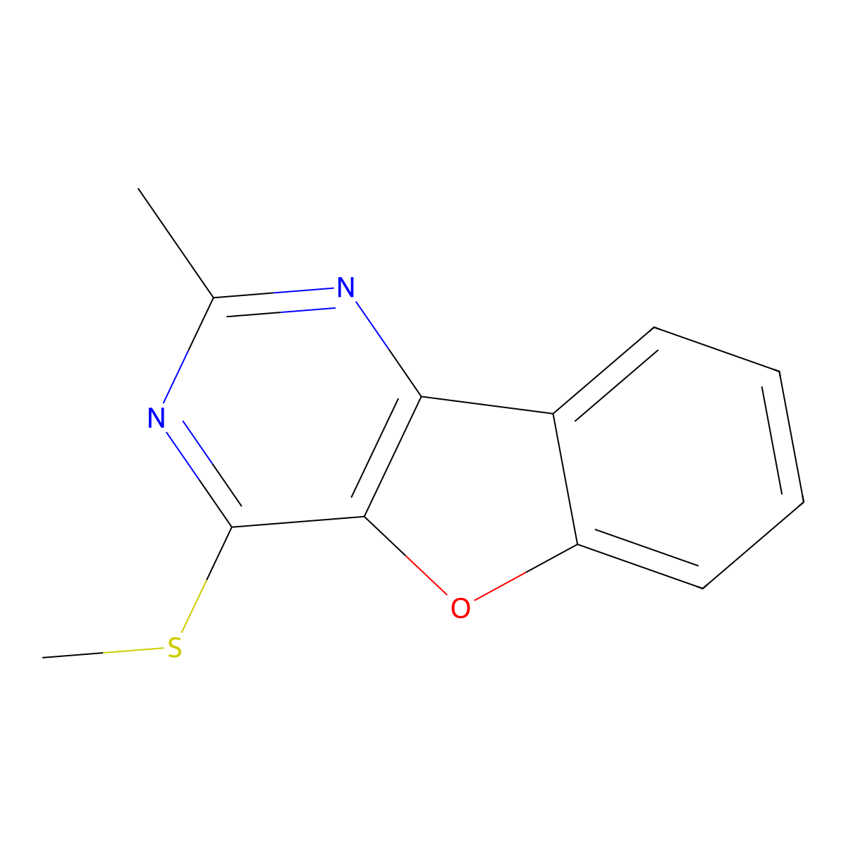 2-Methyl-4-methylsulfanyl-[1]benzofuro[3,2-d]pyrimidine molecular structure, CAS 68217-84-5