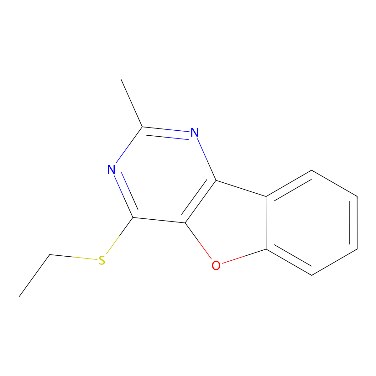4-Ethylsulfanyl-2-methyl-[1]benzofuro[3,2-d]pyrimidine molecular structure, CAS 68217-85-6