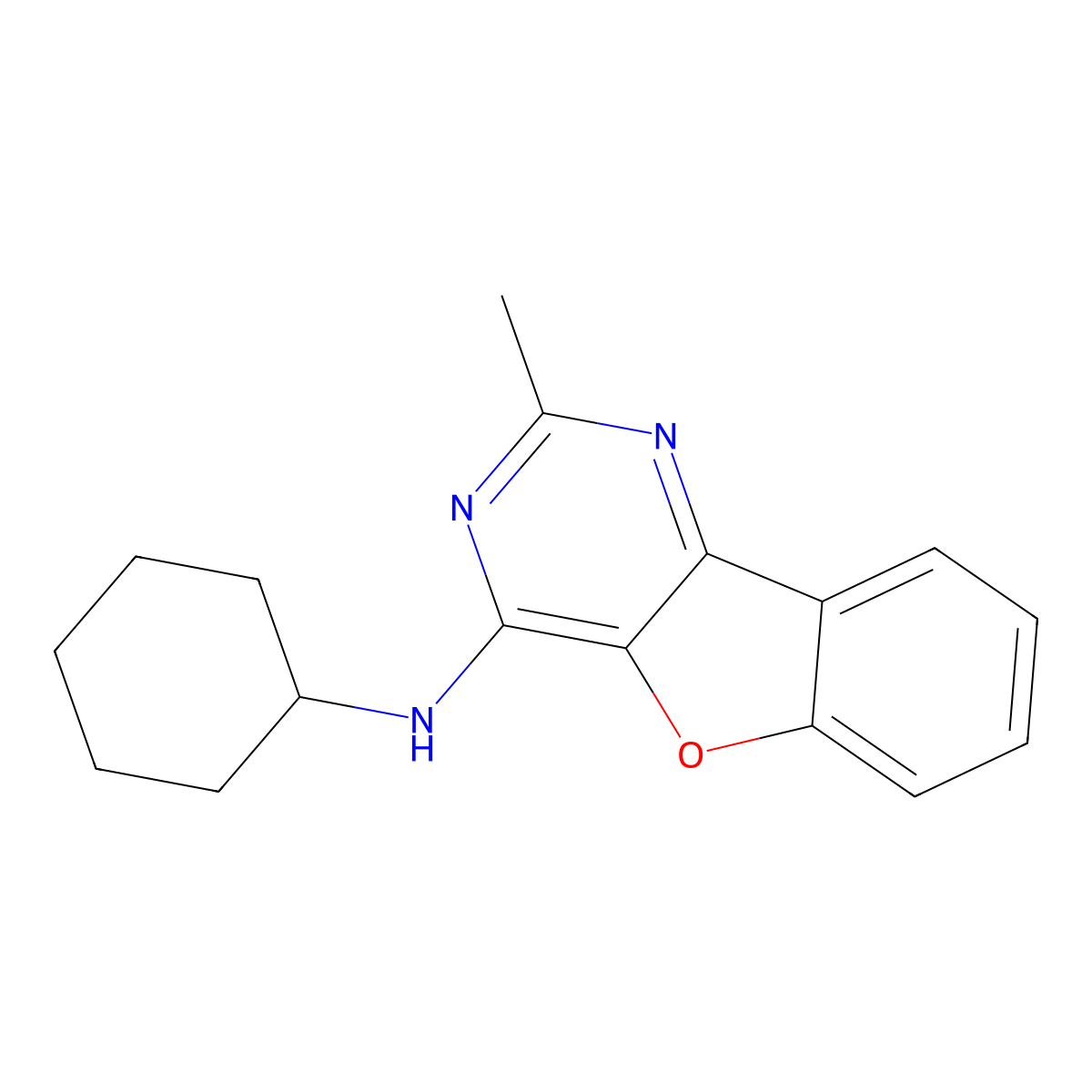 N-cyclohexyl-2-methyl[1]benzofuro[3,2-d]pyrimidin-4-amine molecular structure, CAS 68217-93-6