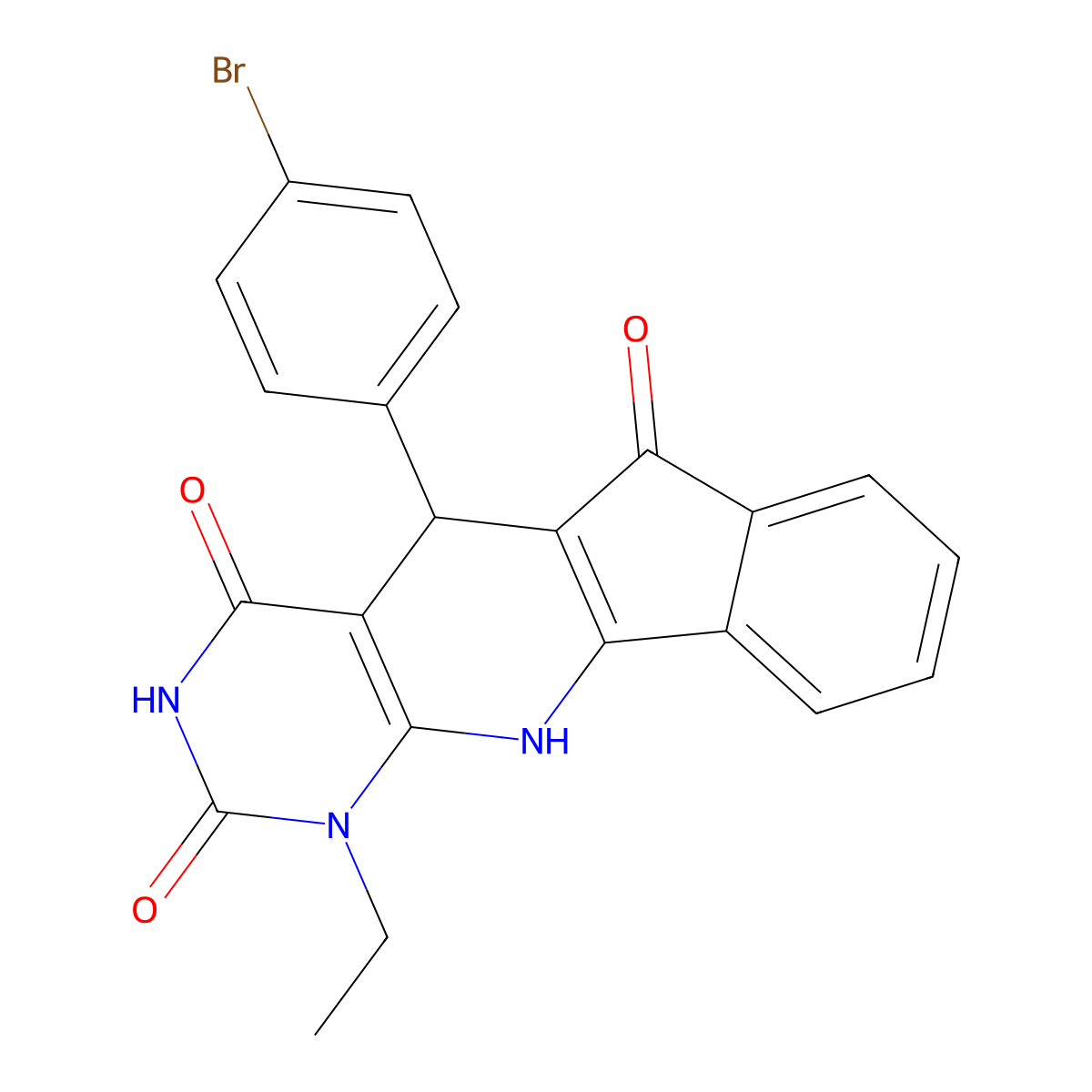 5-(4-bromophenyl)-1-ethyl-5,11-dihydro-1H-indeno[2',1':5,6]pyrido[2,3-d]pyrimidine-2,4,6(3H)-trione molecular structure, CAS 6822-85-1