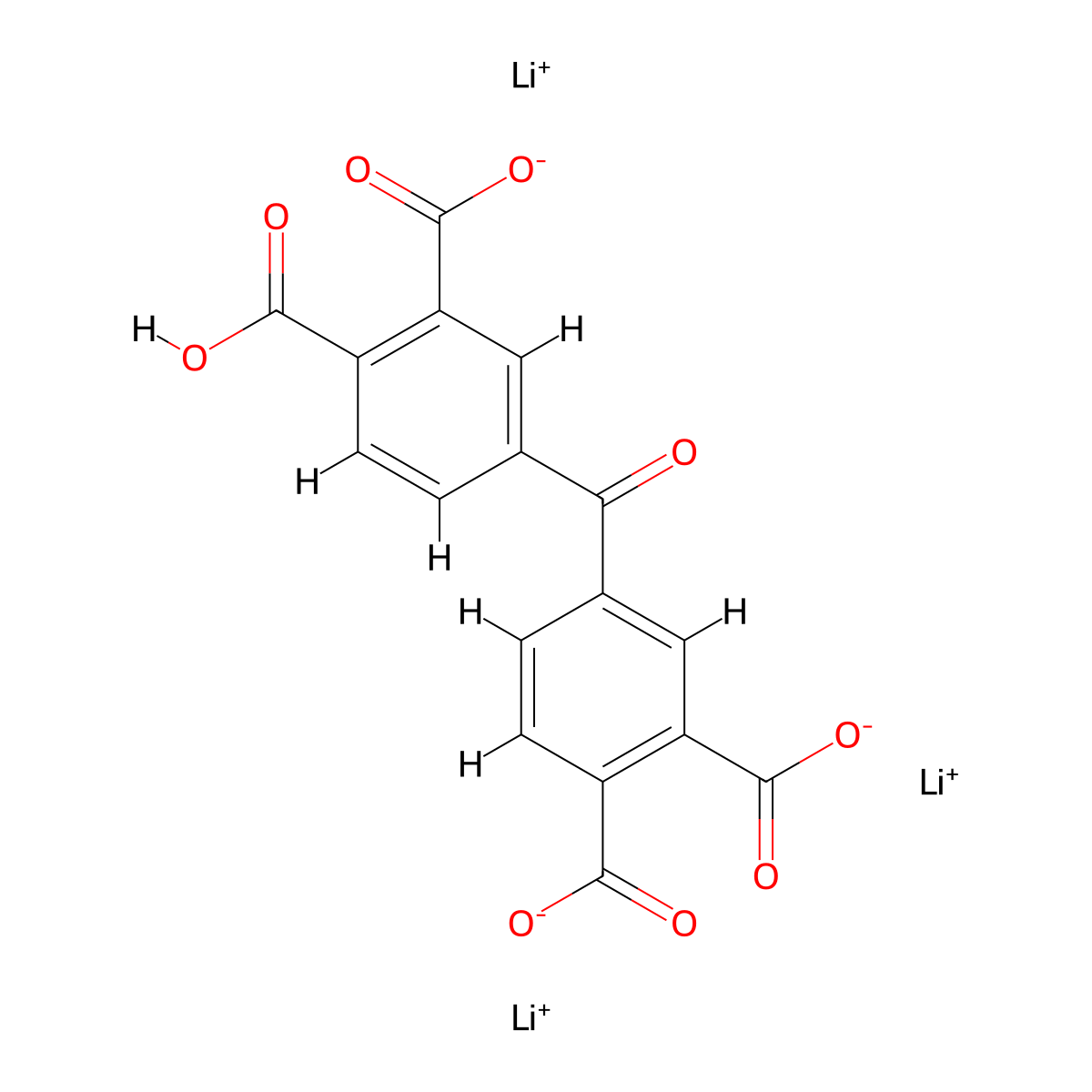 1,2-Benzenedicarboxylic acid, 4,4'-carbonylbis-, lithium salt (1:3) molecular structure, CAS 68226-92-6