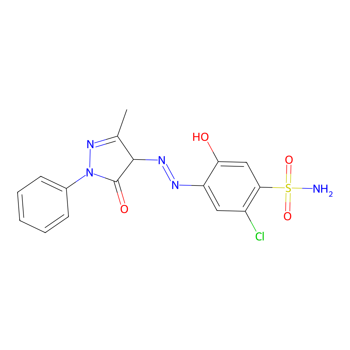 Benzenesulfonamide, 2-chloro-4-[2-(4,5-dihydro-3-methyl-5-oxo-1-phenyl-1H-pyrazol-4-yl)diazenyl]-5-hydroxy- molecular structure, CAS 68227-63-4