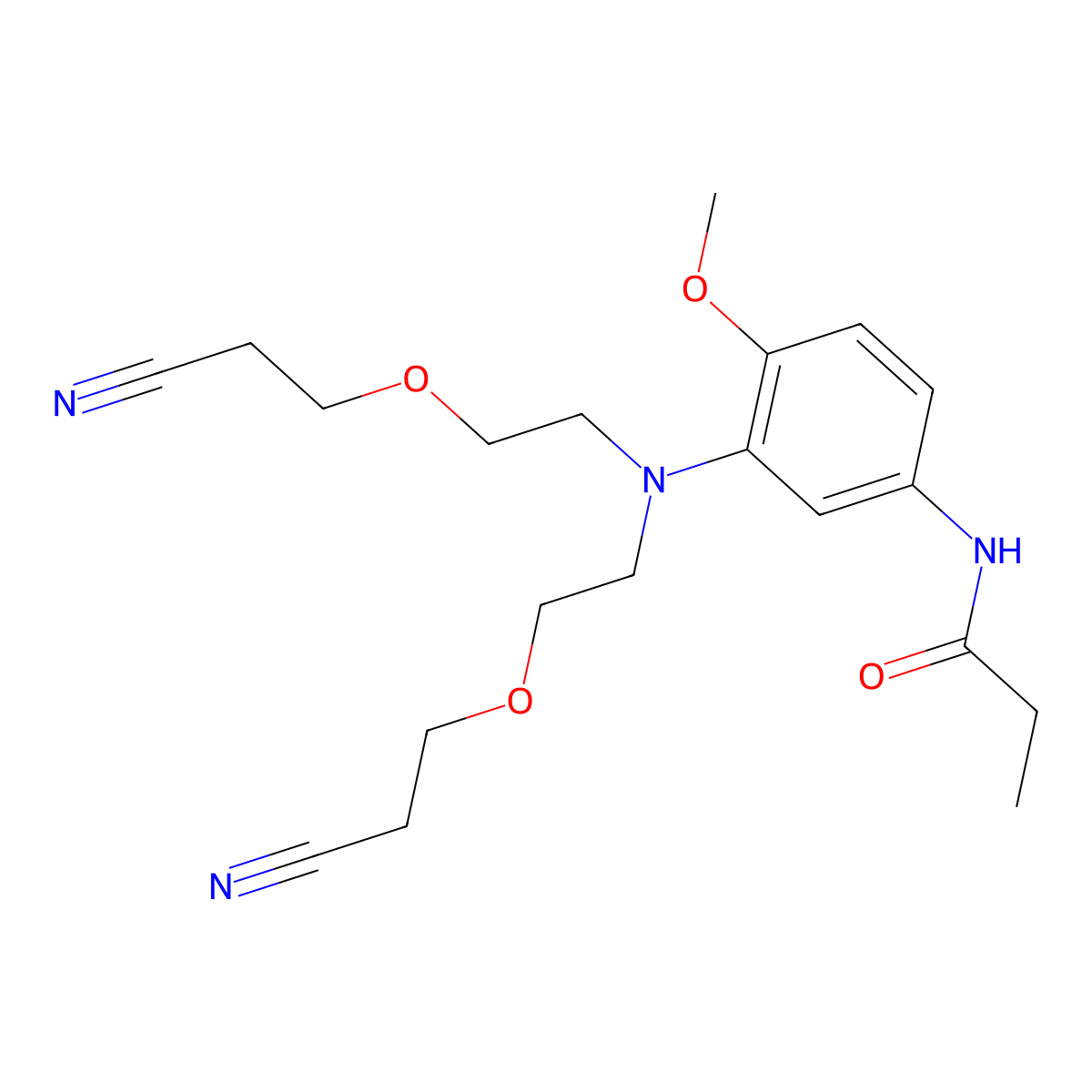Propanamide, N-(3-(bis(2-(2-cyanoethoxy)ethyl)amino)-4-methoxyphenyl)- molecular structure, CAS 68227-76-9