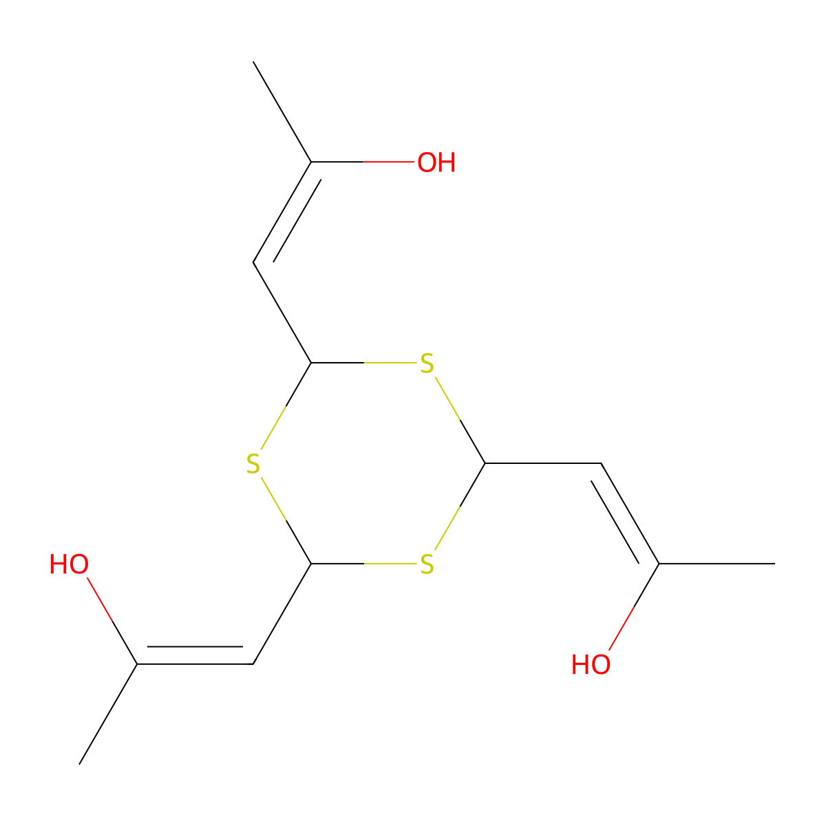 1-Propen-2-ol, 1,1',1''-(1,3,5-trithiane-2,4,6-triyl)tris- molecular structure, CAS 68227-77-0