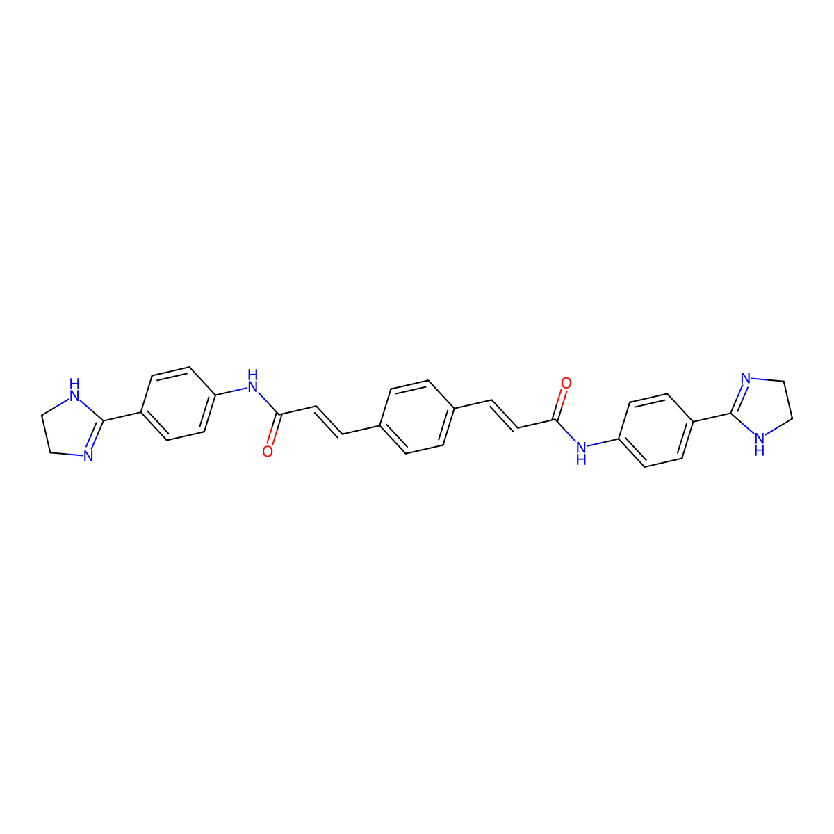 (E)-3-[4-[(E)-3-[4-(4,5-dihydro-1H-imidazol-2-yl)anilino]-3-oxo-prop-1-enyl]phenyl]-N-[4-(4,5-dihydro-1H-imidazol-2-yl)phenyl]prop-2-enamide molecular structure, CAS 6823-69-4