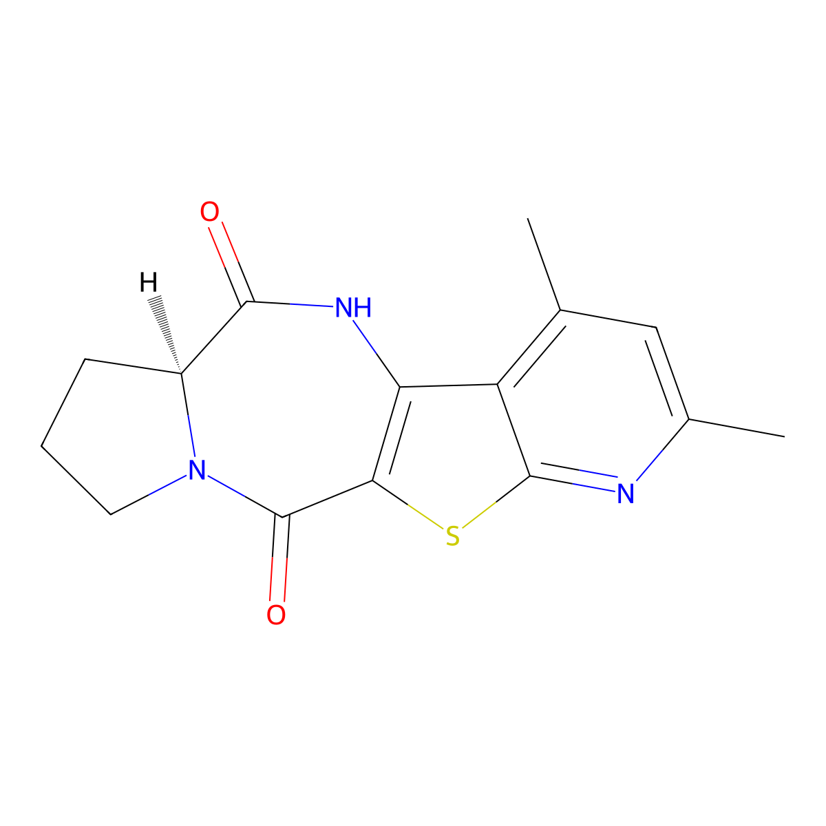 (6aS)-2,4-dimethyl-6a,7,8,9-tetrahydro-6H-pyrido[3',2':4,5]thieno[3,2-e]pyrrolo[1,2-a][1,4]diazepine-6,11(5H)-dione molecular structure, CAS 682334-53-8
