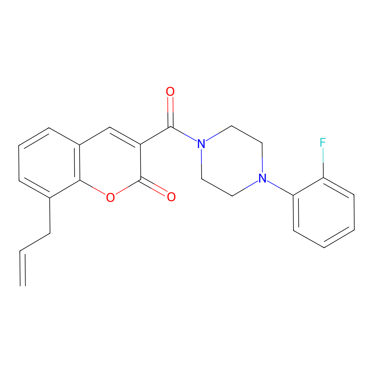 8-allyl-3-(4-(2-fluorophenyl)piperazine-1-carbonyl)-2H-chromen-2-one molecular structure, CAS 682345-99-9