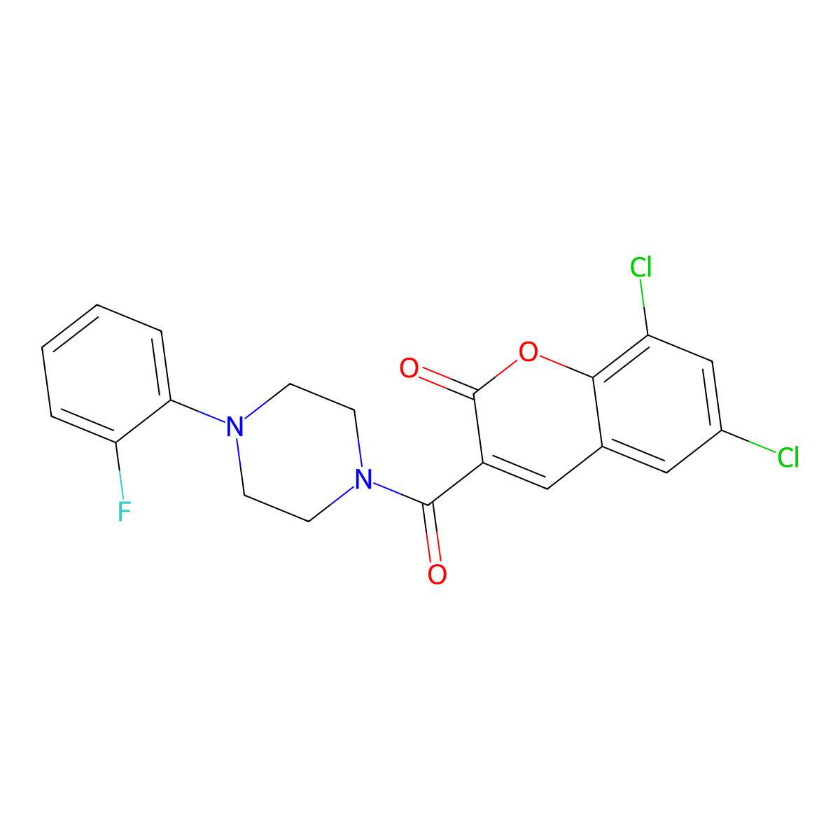 6,8-dichloro-3-[4-(2-fluorophenyl)piperazine-1-carbonyl]-2H-chromen-2-one molecular structure, CAS 682346-01-6